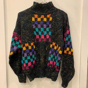 Funky 80's Print Turtleneck Sweater - Size Medium